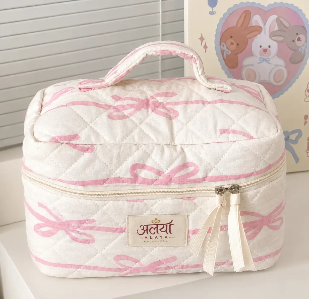 Alaya Quilted Bow Travel Pouch in Pastel Setting