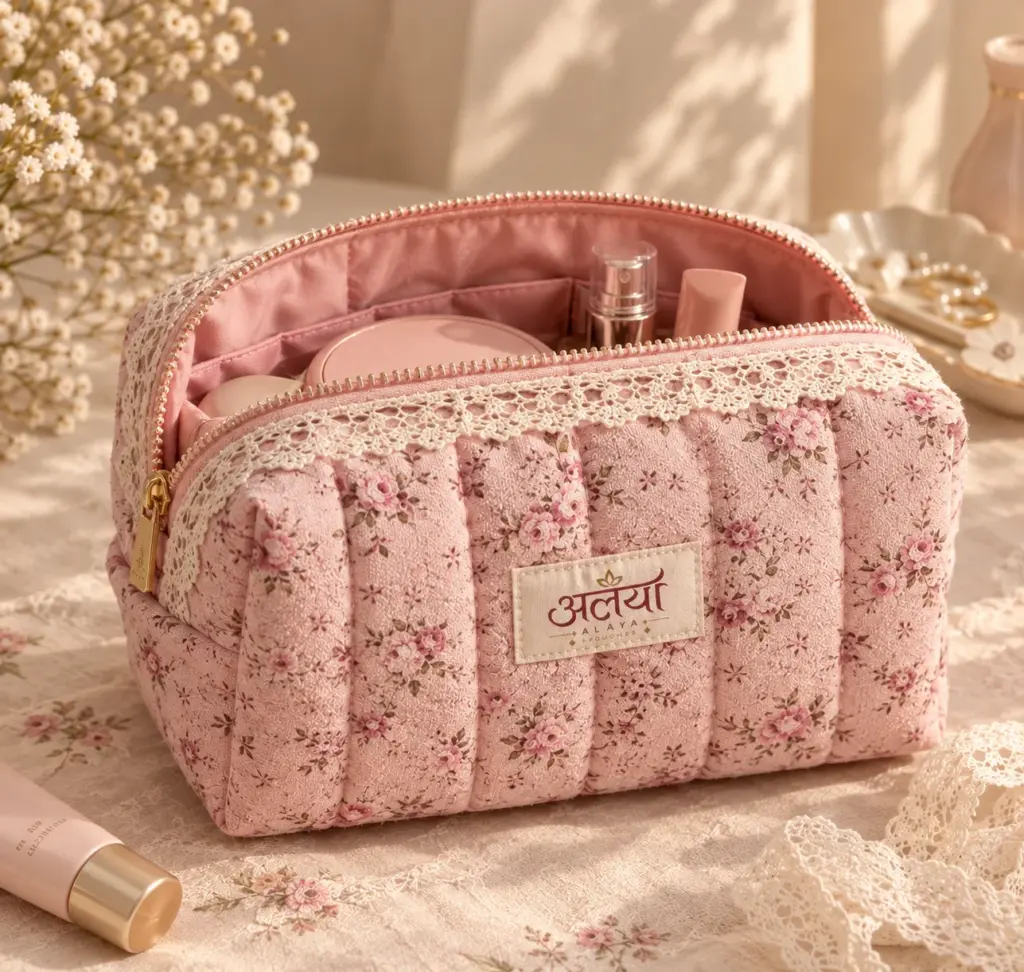 Blush Floral Alaya Makeup Pouch