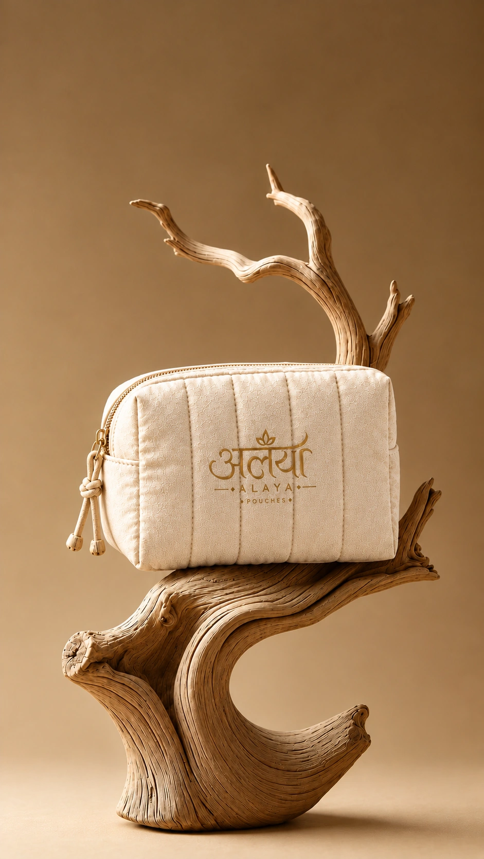 Luxury Pouch on Sculptural Driftwood